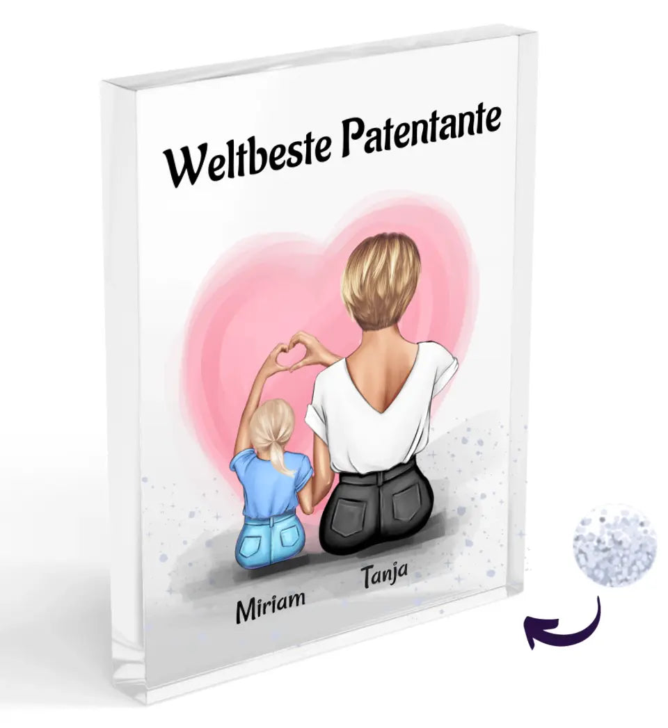 Patentante Patenkind Mädchen Bild personalisiert Acrylglas mit Konfetti - Cantty