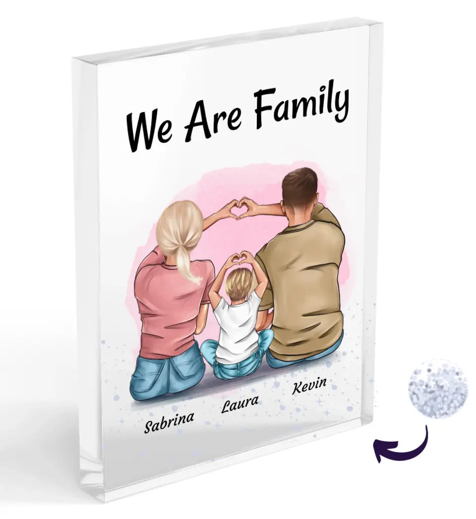Familie mit 1 Kind Bild personalisiert Acrylglas mit Konfetti - Cantty