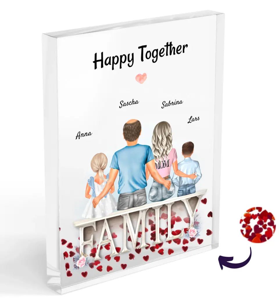 Geschenk Familie Bild mit Kinder Acrylglas Konfetti personalisiert - Cantty