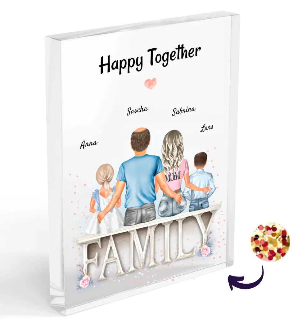 Geschenk Familie Bild mit Kinder Acrylglas Konfetti personalisiert - Cantty