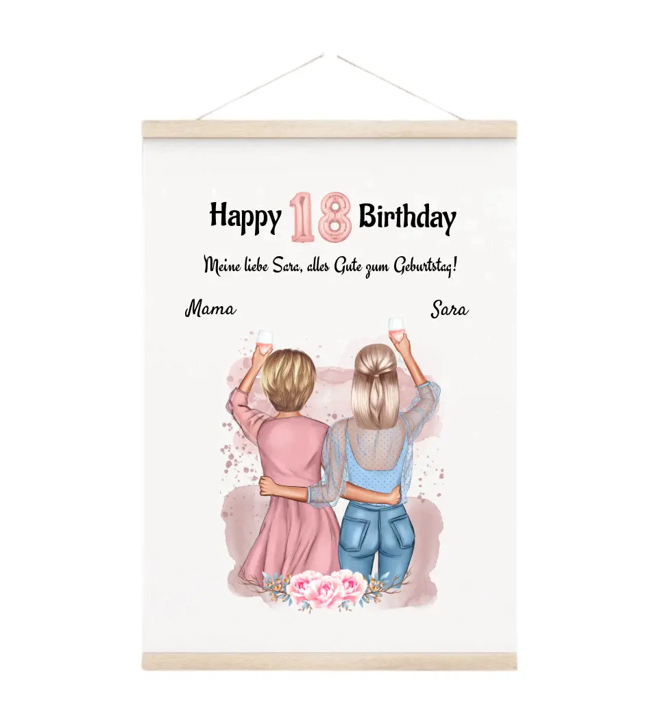 Leinwandbild mit Aufhänger 18 Geburtstag beste Freundin & Schwester - Cantty
