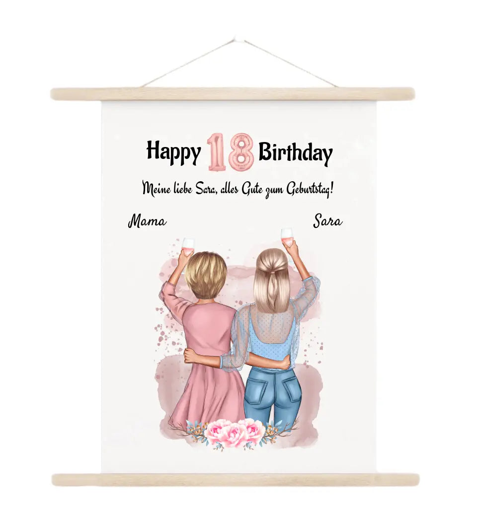 Leinwandbild mit Aufhänger 18 Geburtstag beste Freundin & Schwester - Cantty