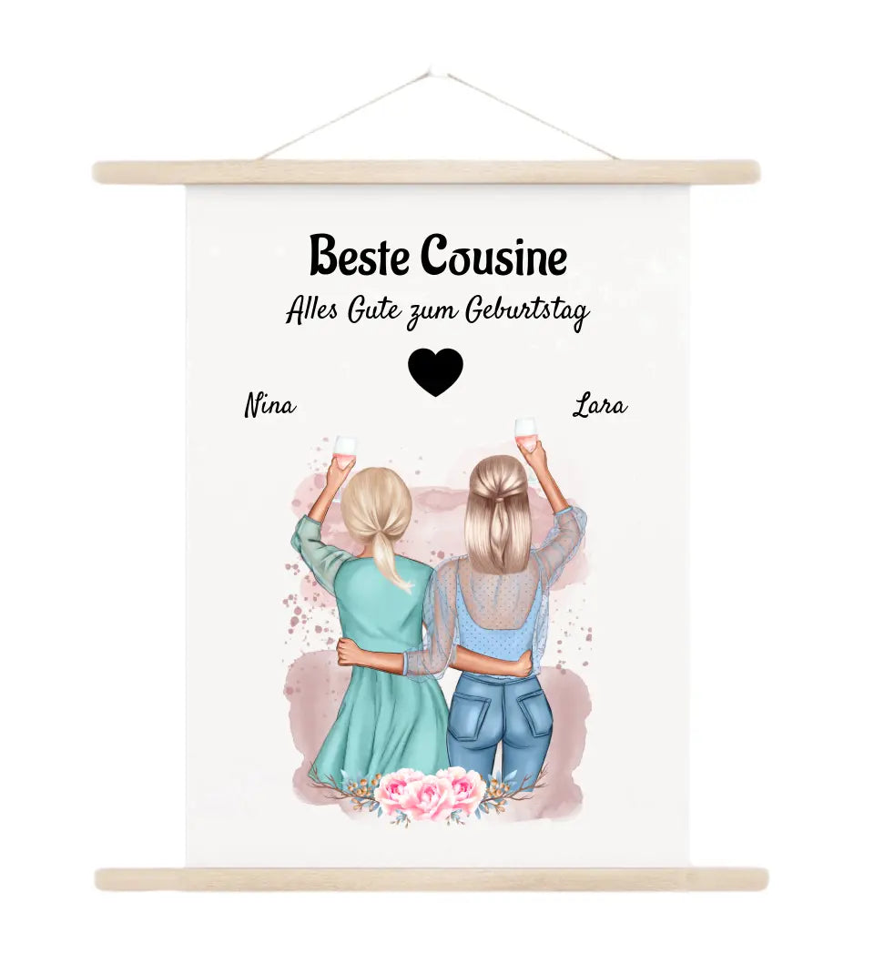 Leinwandbild beste Cousine Geschenk mit Namen - Cantty