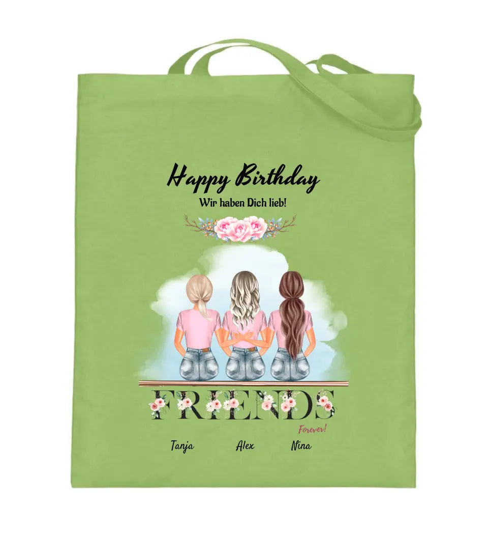 3 Freundinnen Jutebeutel Tasche zum Geburtstag personalisiert - Cantty