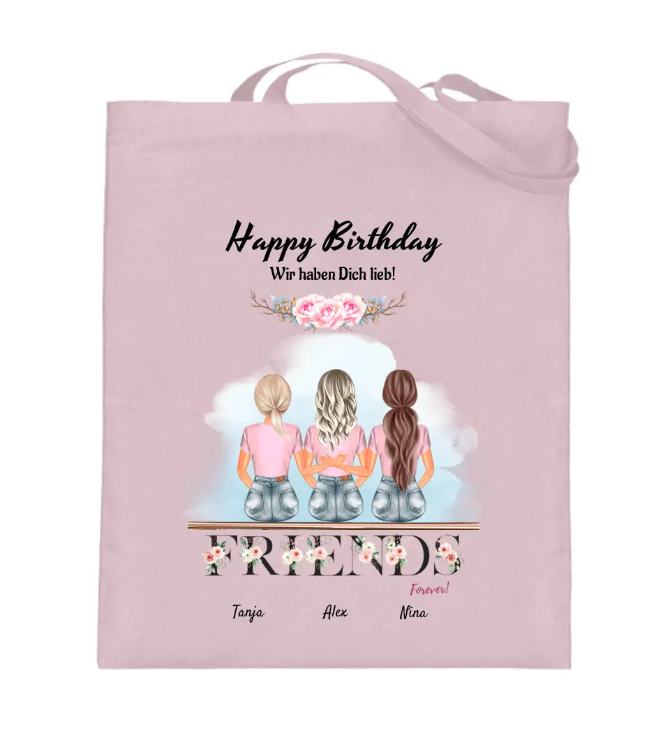 3 Freundinnen Jutebeutel Tasche zum Geburtstag personalisiert - Cantty