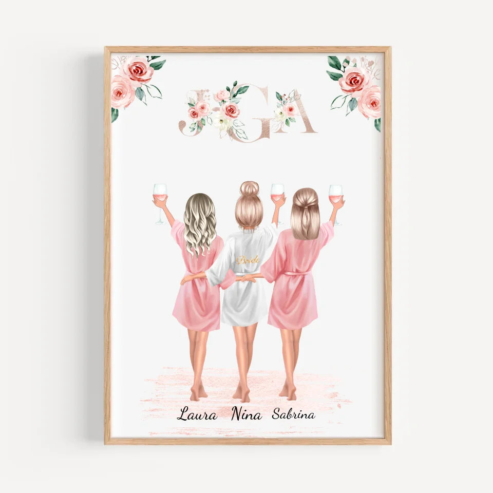 Personalisiertes 3 Personen Poster: Braut, Trauzeugin & Brautjungfer Geschenk - Cantty