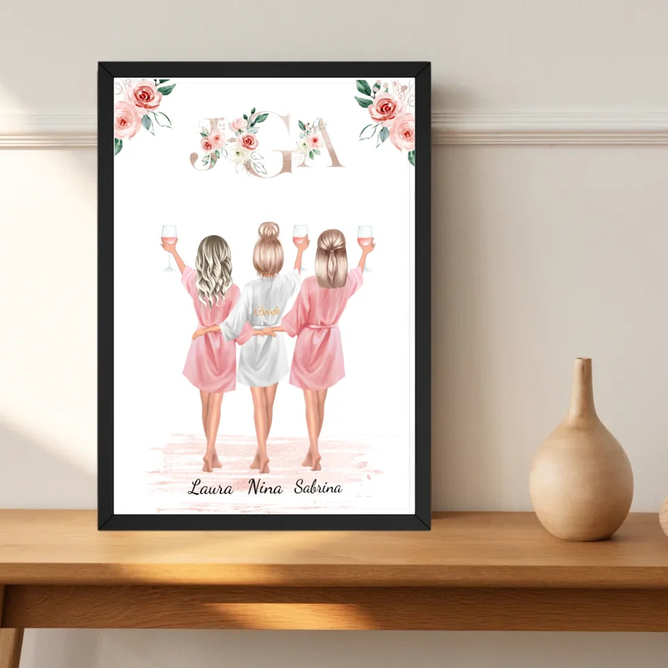 Personalisiertes 3 Personen Poster: Braut, Trauzeugin & Brautjungfer Geschenk - Cantty