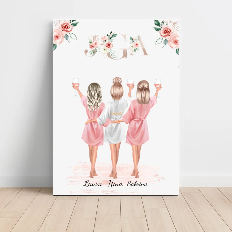 Personalisiertes 3 Personen Poster: Braut, Trauzeugin & Brautjungfer Geschenk - Cantty