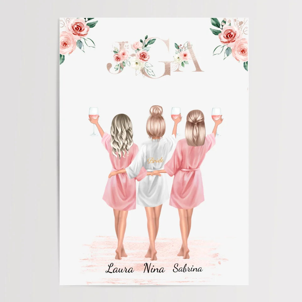 Personalisiertes 3 Personen Poster: Braut, Trauzeugin & Brautjungfer Geschenk - Cantty
