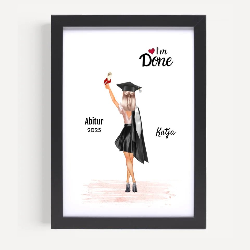 Abitur Abschluss Bild Geschenk personalisiert fĂŒr MĂ€dchen - Cantty