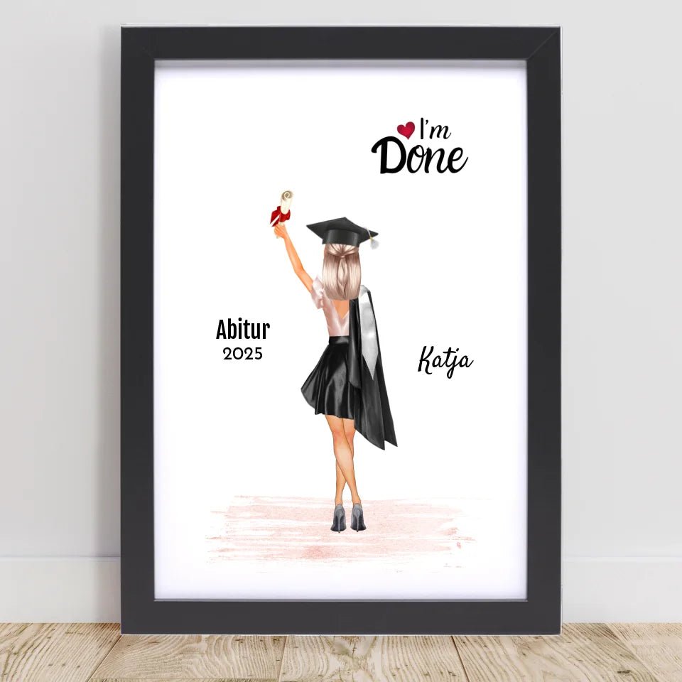 Abitur Abschluss Bild Geschenk personalisiert fĂŒr MĂ€dchen - Cantty