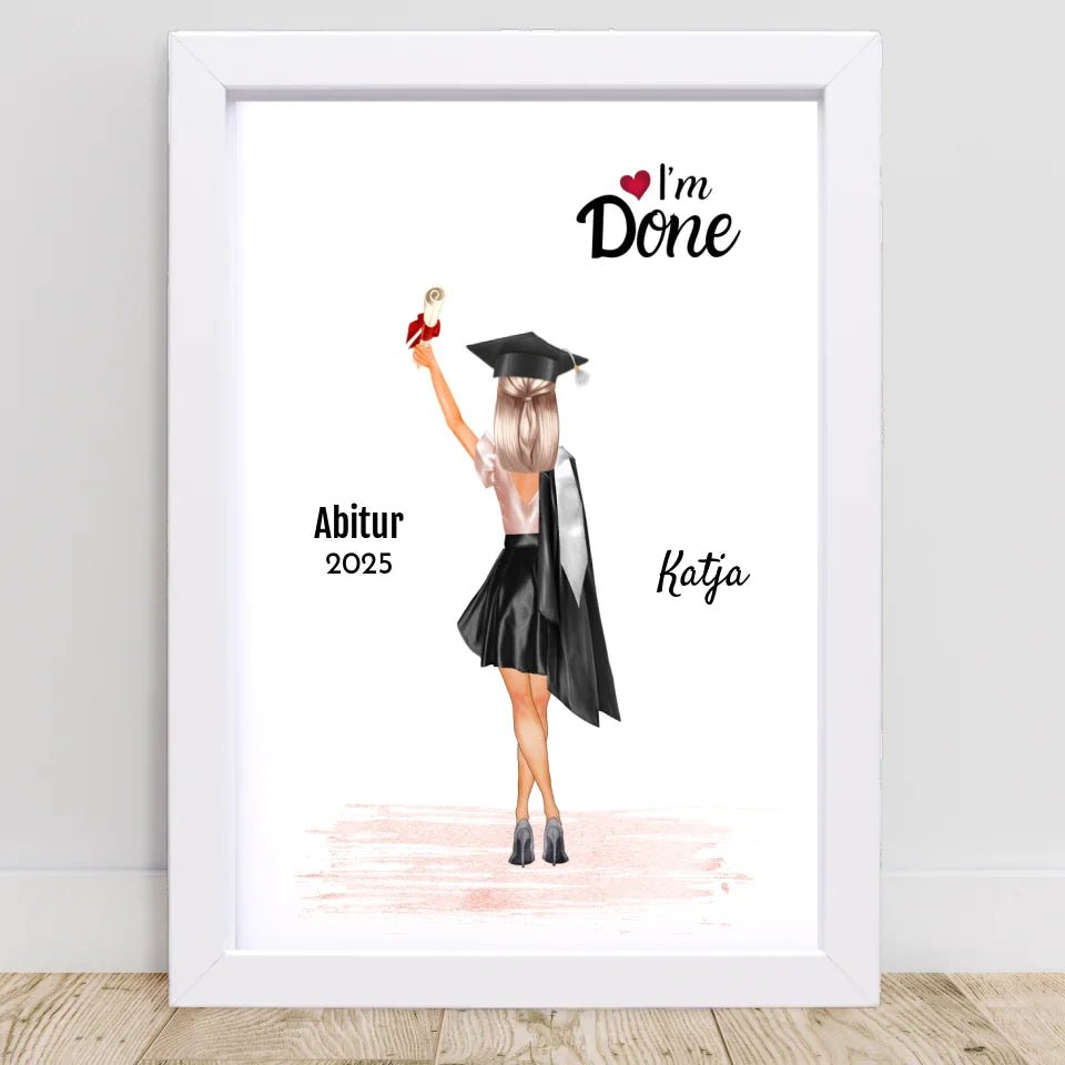 Abitur Abschluss Bild Geschenk personalisiert fĂŒr MĂ€dchen - Cantty
