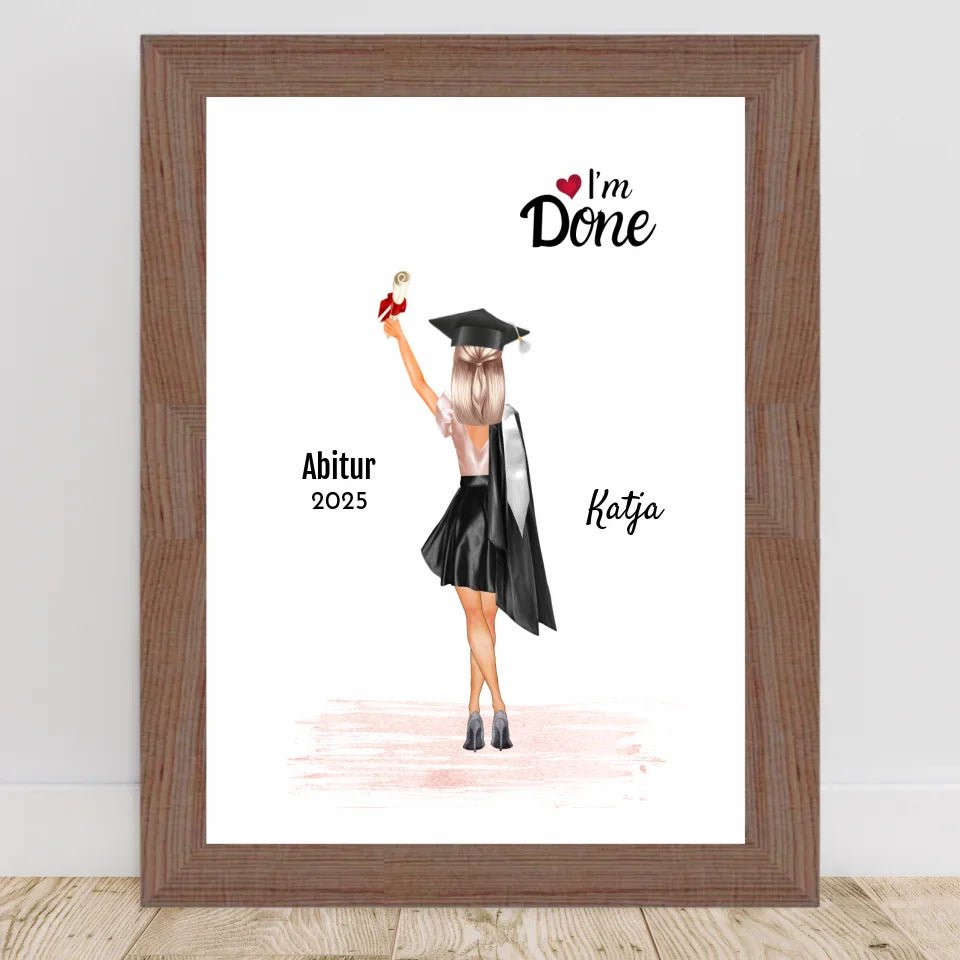 Abitur Abschluss Bild Geschenk personalisiert fĂŒr MĂ€dchen - Cantty