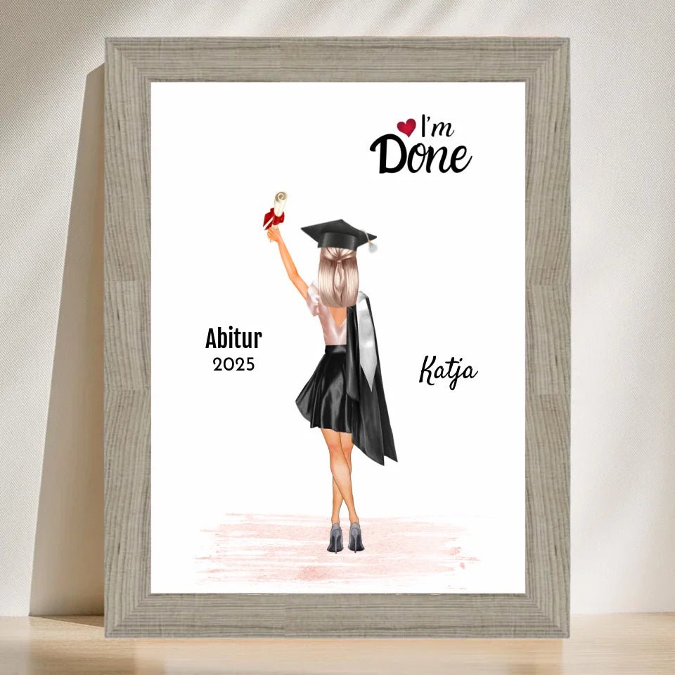Abitur Abschluss Bild Geschenk personalisiert fĂŒr MĂ€dchen - Cantty