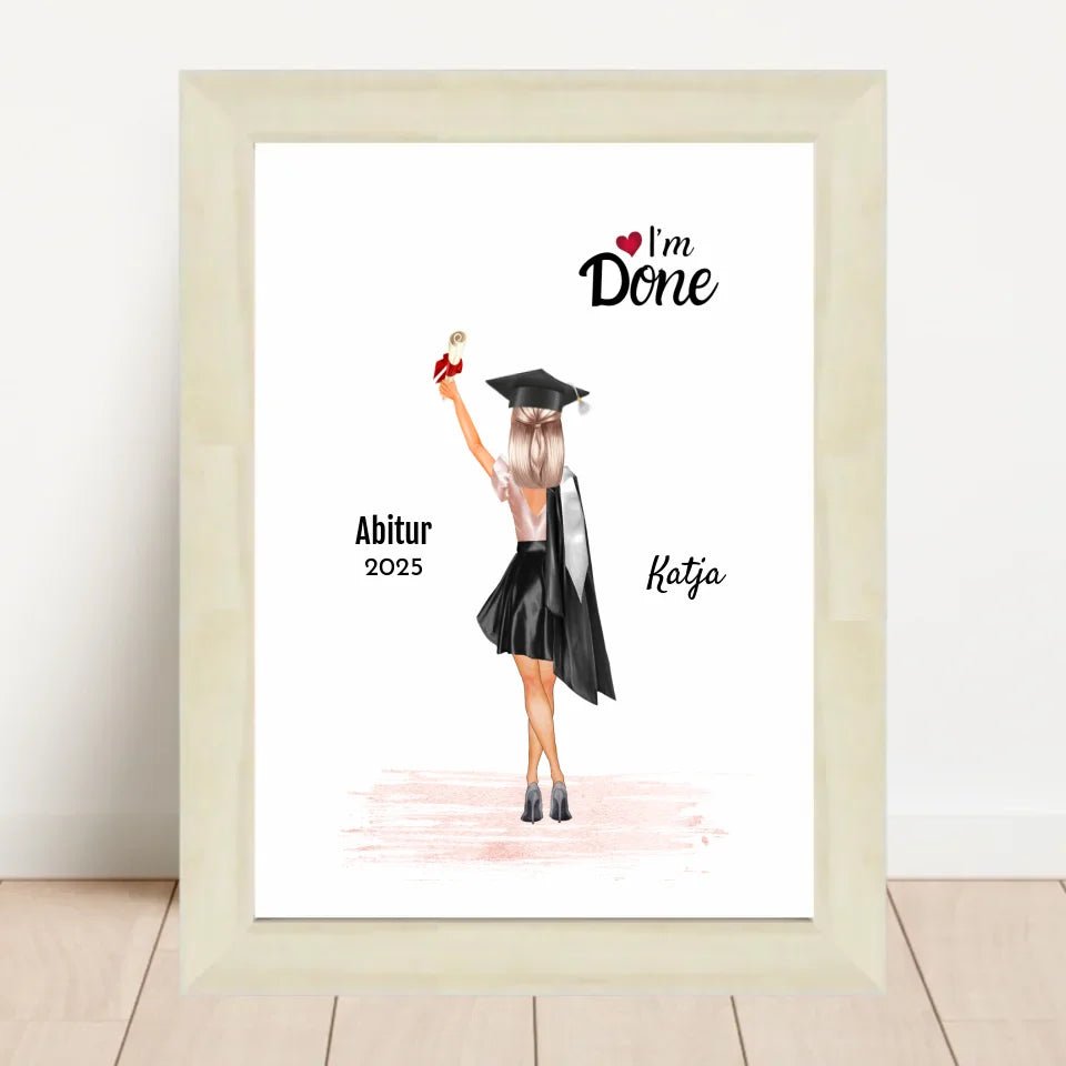 Abitur Abschluss Bild Geschenk personalisiert fĂŒr MĂ€dchen - Cantty