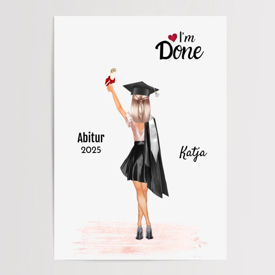 Abitur Abschluss Bild Geschenk personalisiert fĂŒr MĂ€dchen - Cantty