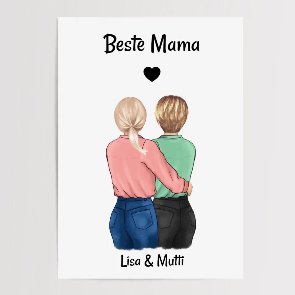 Muttertag Geschenk Poster personalisiert, Mutter und Tochter Bild - Cantty