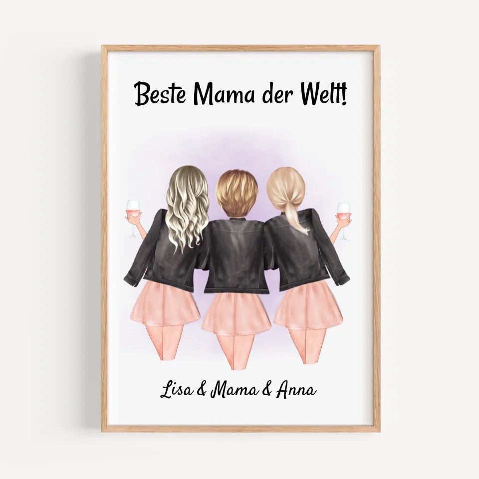 Mutter und 2 Töchter Poster Geschenk personalisiert - Cantty