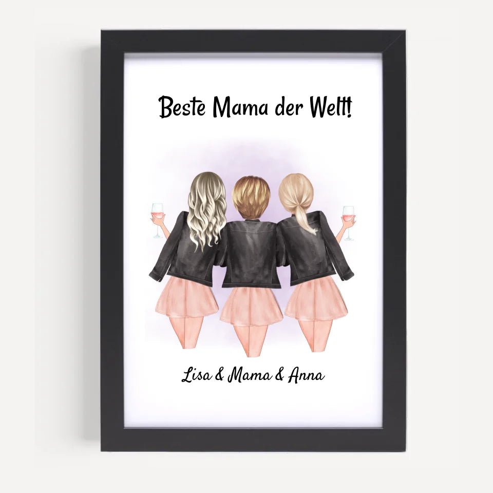 Mutter und 2 Töchter Poster Geschenk personalisiert - Cantty