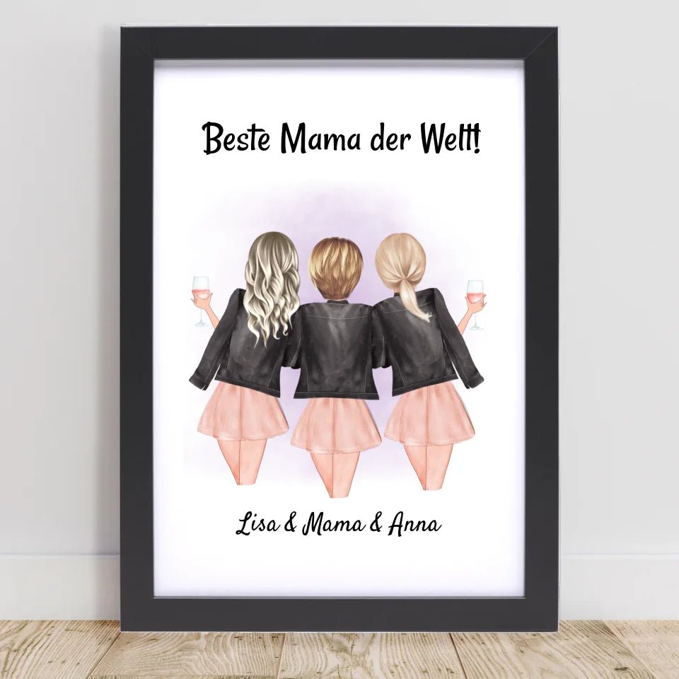 Mutter und 2 Töchter Poster Geschenk personalisiert - Cantty