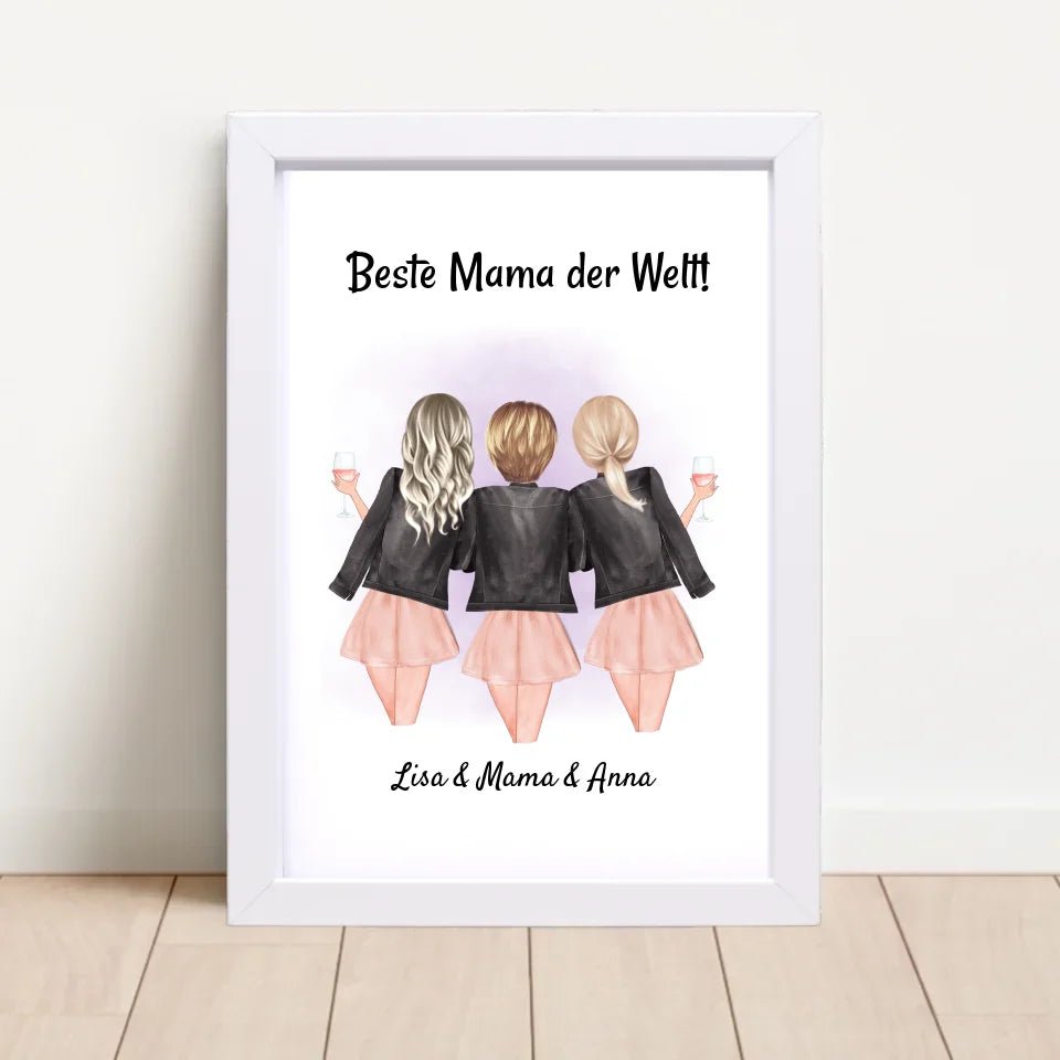 Mutter und 2 Töchter Poster Geschenk personalisiert - Cantty