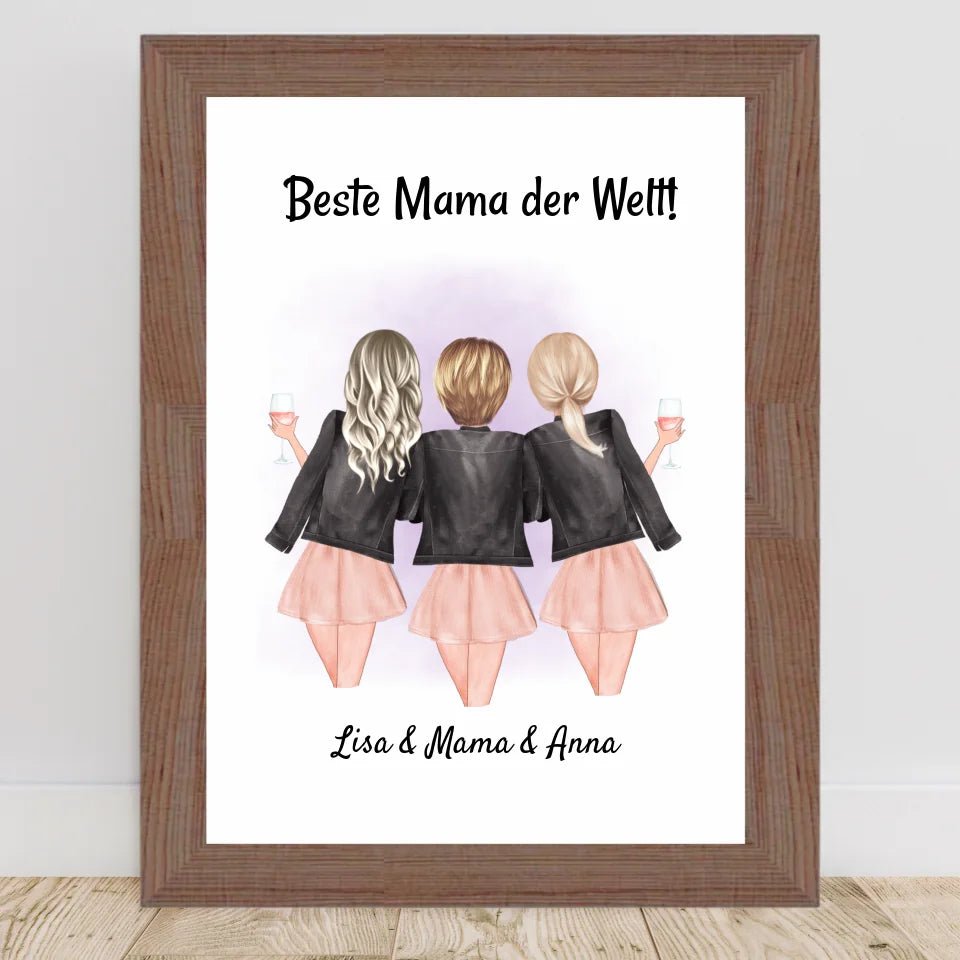 Mutter und 2 Töchter Poster Geschenk personalisiert - Cantty