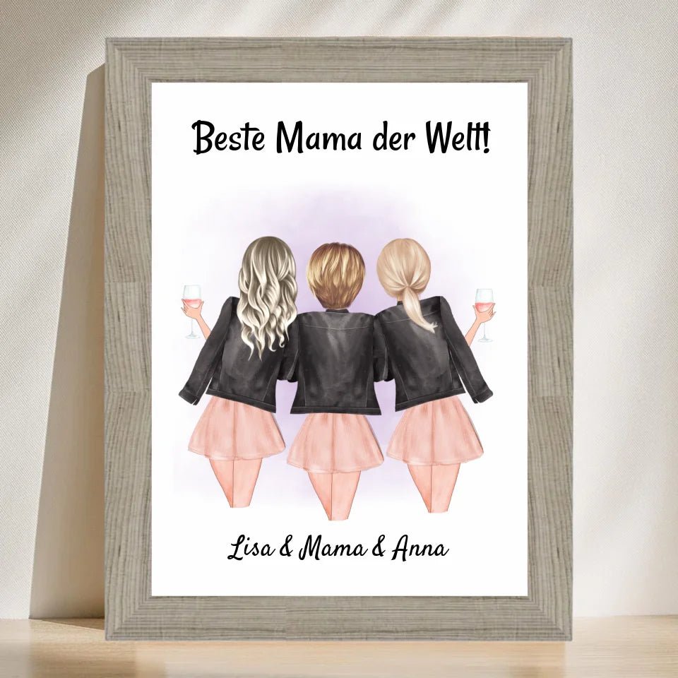 Mutter und 2 Töchter Poster Geschenk personalisiert - Cantty