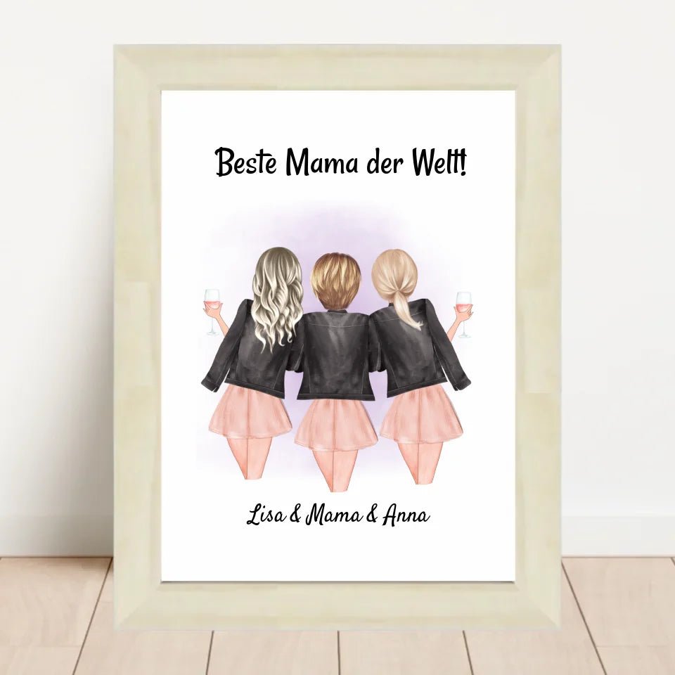 Mutter und 2 Töchter Poster Geschenk personalisiert - Cantty