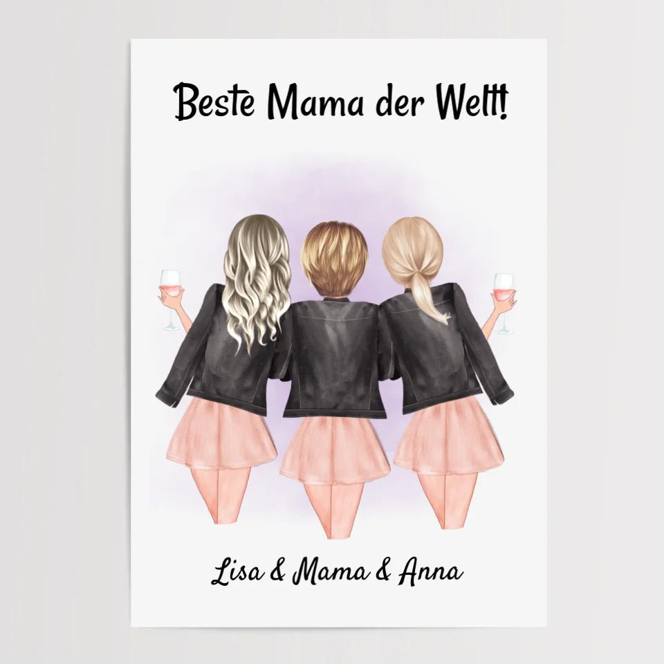 Mutter und 2 Töchter Poster Geschenk personalisiert - Cantty