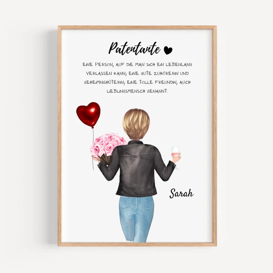 Patentante Fragen & Danke, Definition, Geburtstag Geschenk Poster personalisiert - Cantty