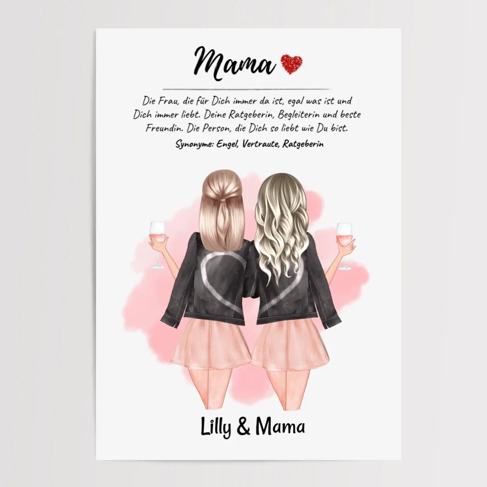 Mutter Tochter Bild mit Namen und Spruch Geschenk personalisiert - Cantty