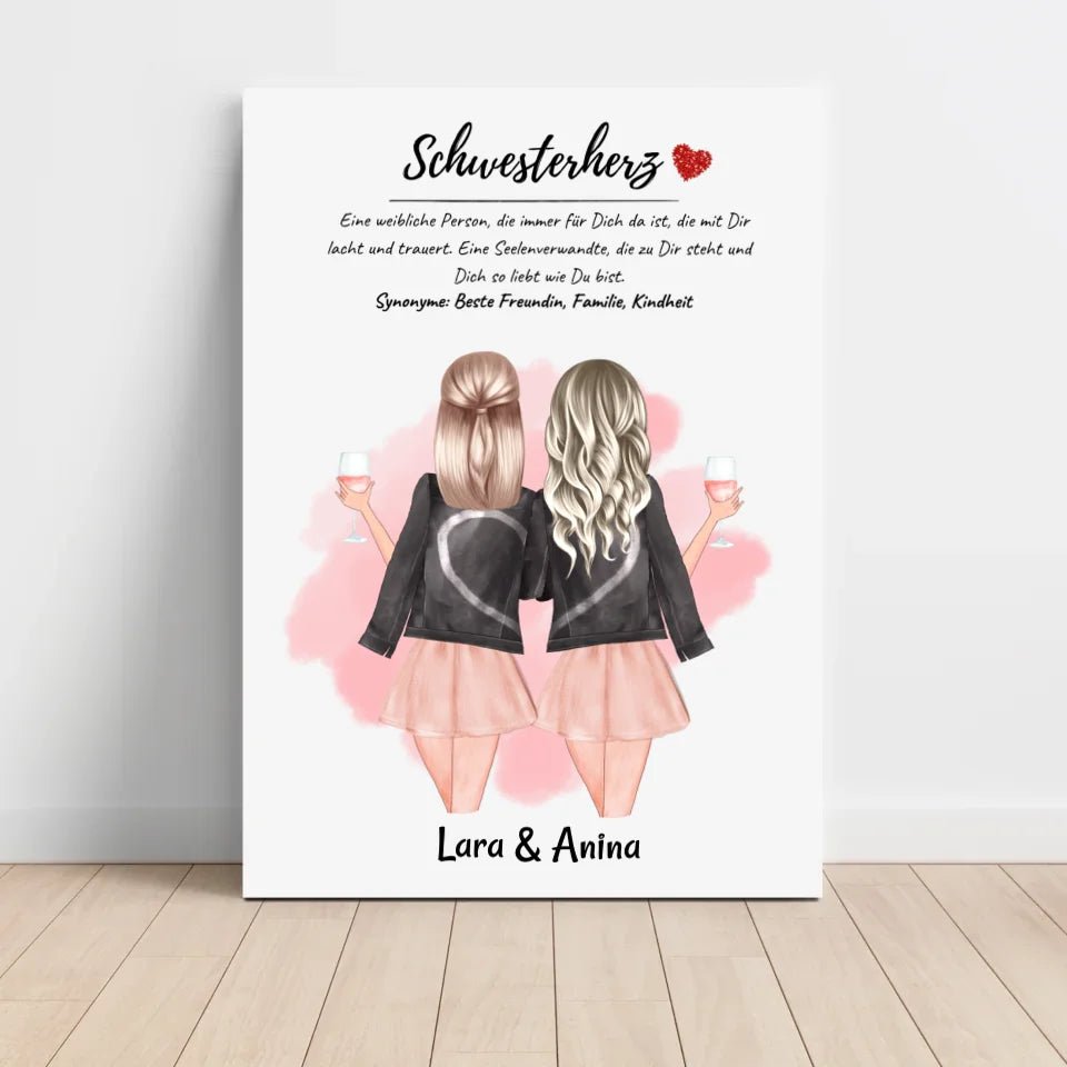 Schwester Bild Geschenk personalisiert mit Namen und Schwesterherz Definition - Cantty