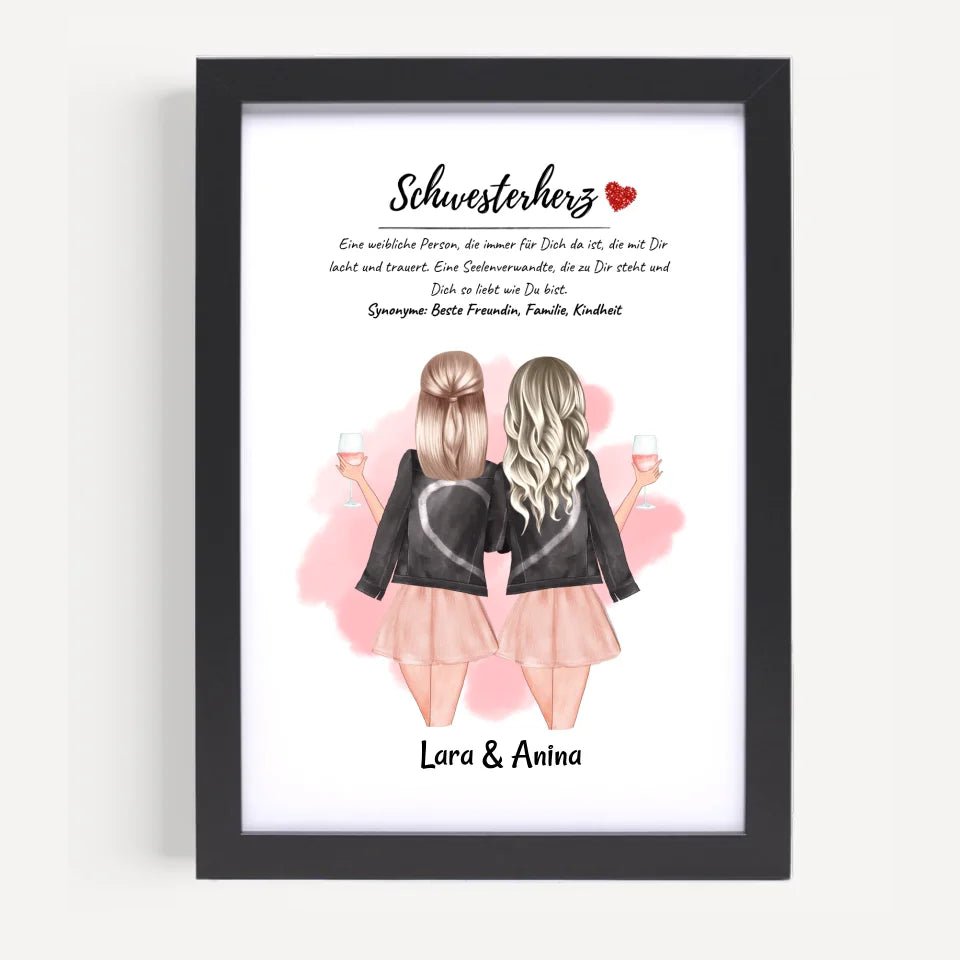 Schwester Bild Geschenk personalisiert mit Namen und Schwesterherz Definition - Cantty