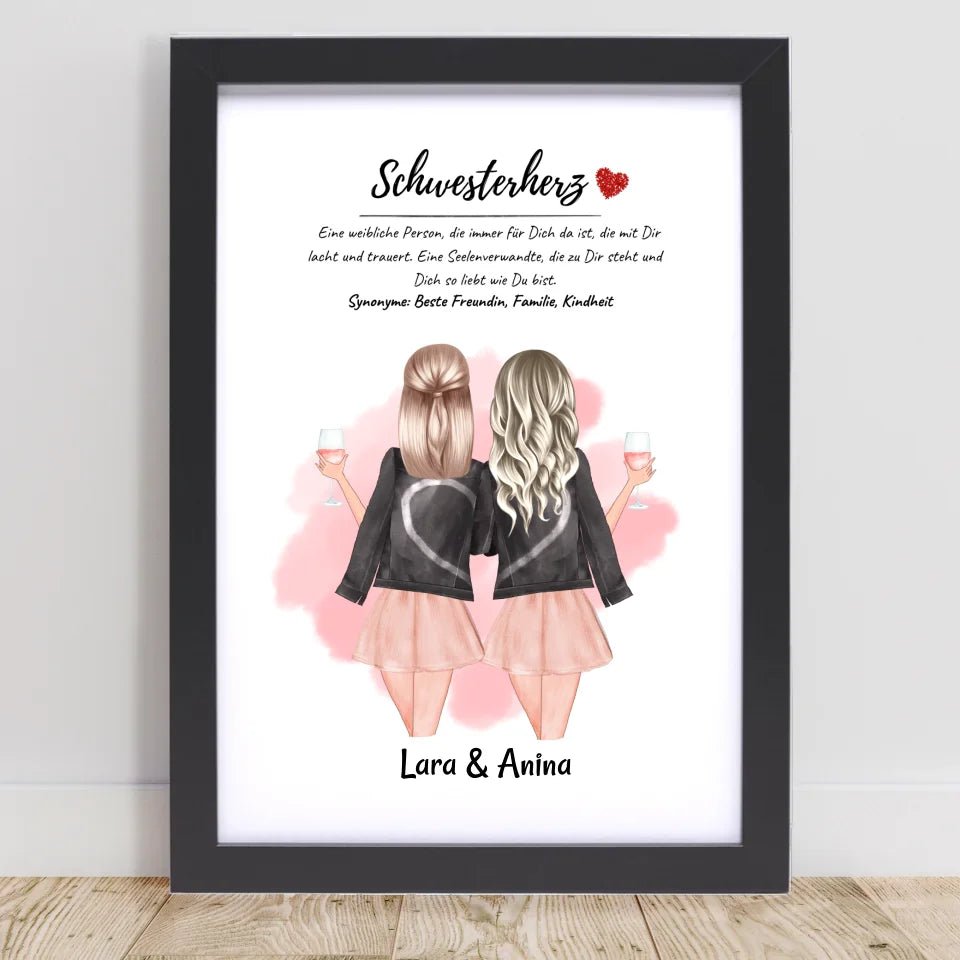 Schwester Bild Geschenk personalisiert mit Namen und Schwesterherz Definition - Cantty