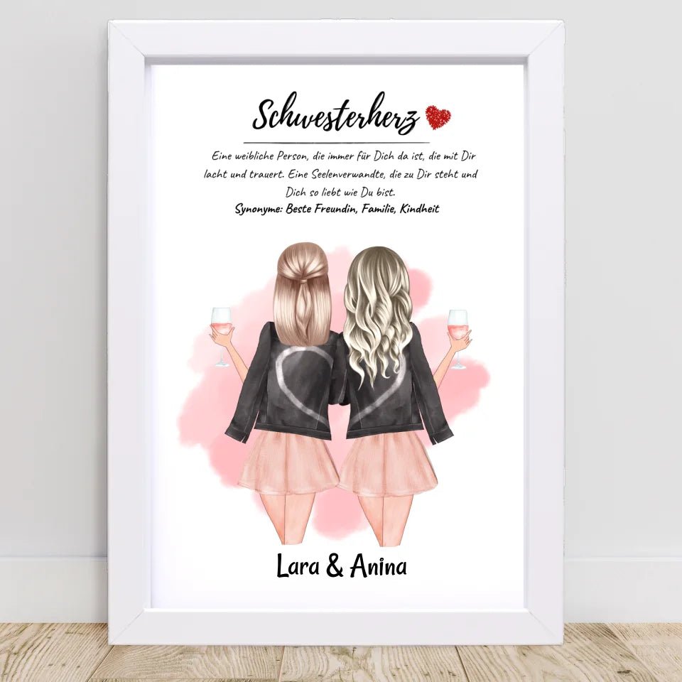 Schwester Bild Geschenk personalisiert mit Namen und Schwesterherz Definition - Cantty