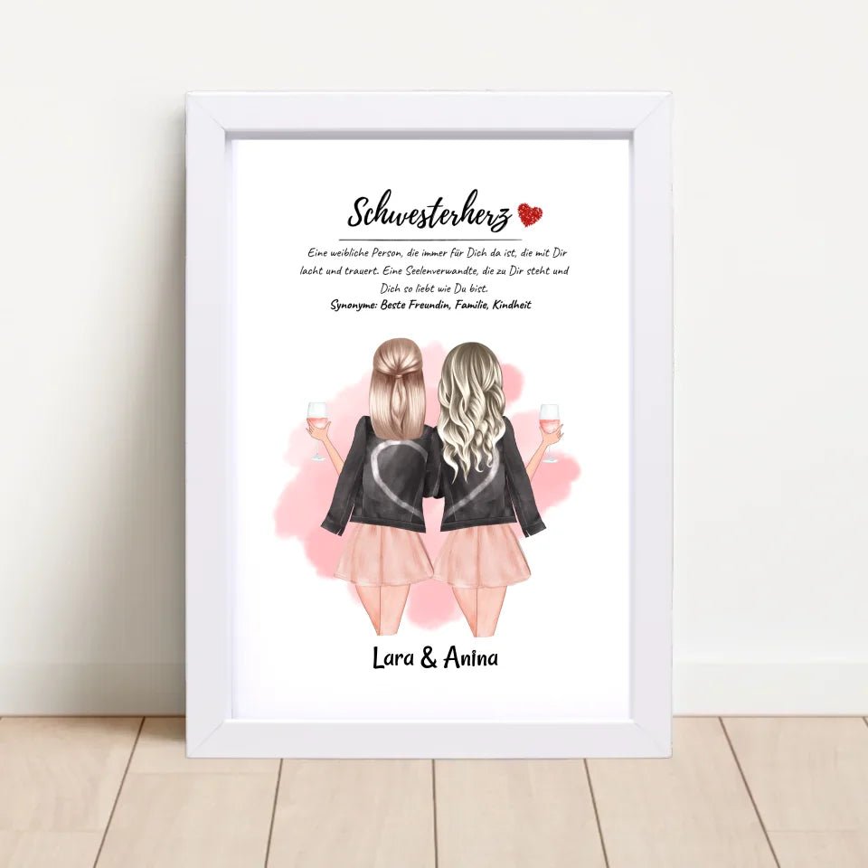 Schwester Bild Geschenk personalisiert mit Namen und Schwesterherz Definition - Cantty