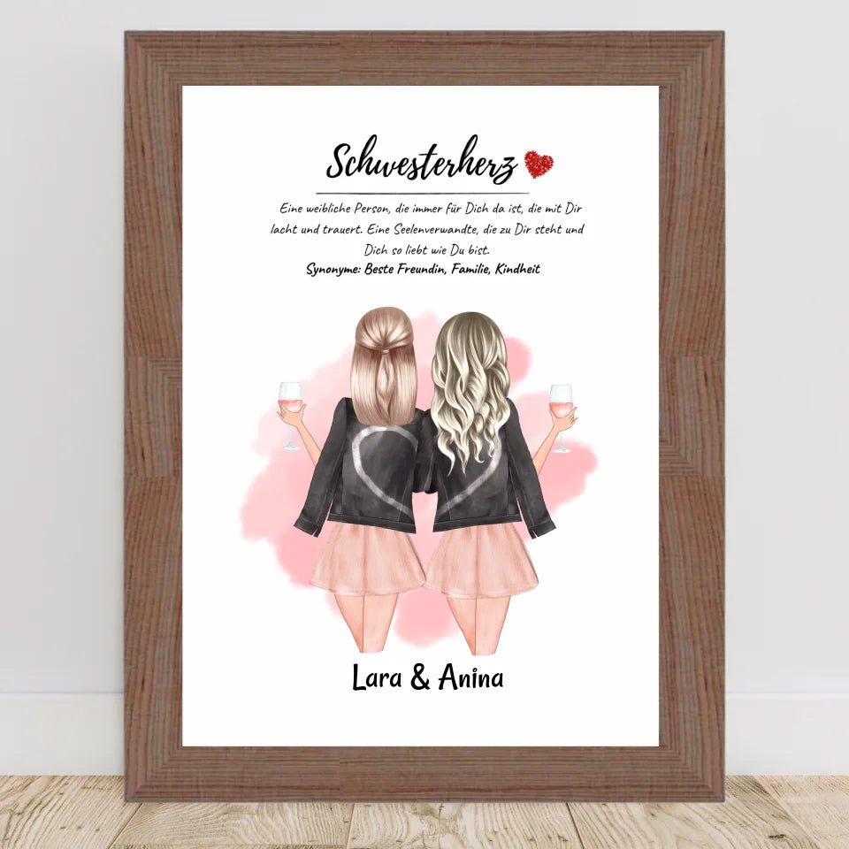 Schwester Bild Geschenk personalisiert mit Namen und Schwesterherz Definition - Cantty