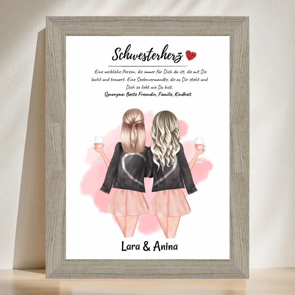 Schwester Bild Geschenk personalisiert mit Namen und Schwesterherz Definition - Cantty
