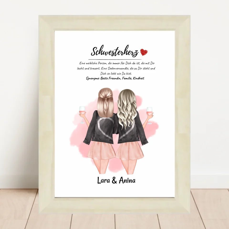 Schwester Bild Geschenk personalisiert mit Namen und Schwesterherz Definition - Cantty