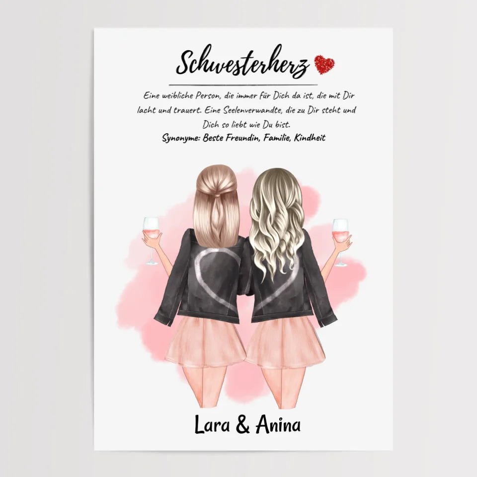 Schwester Bild Geschenk personalisiert mit Namen und Schwesterherz Definition - Cantty