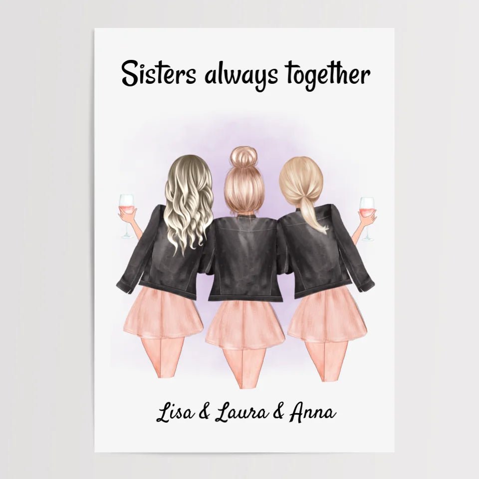 3 Schwestern Poster Geschenk personalisiert - Cantty