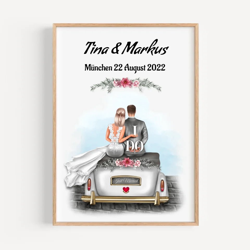 Hochzeitspaar im Auto Poster Geschenk personalisiert - Cantty