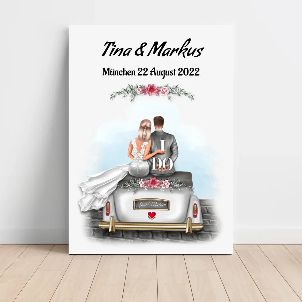 Hochzeitspaar im Auto Poster Geschenk personalisiert - Cantty