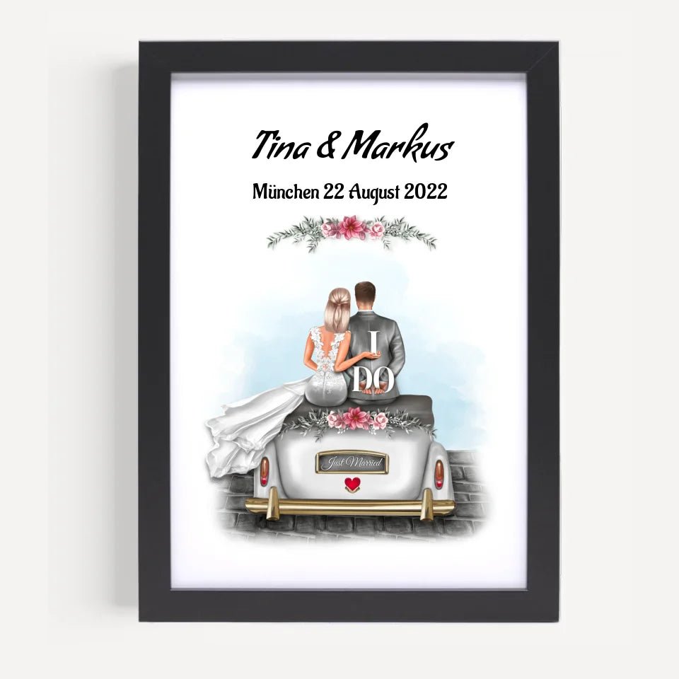 Hochzeitspaar im Auto Poster Geschenk personalisiert - Cantty
