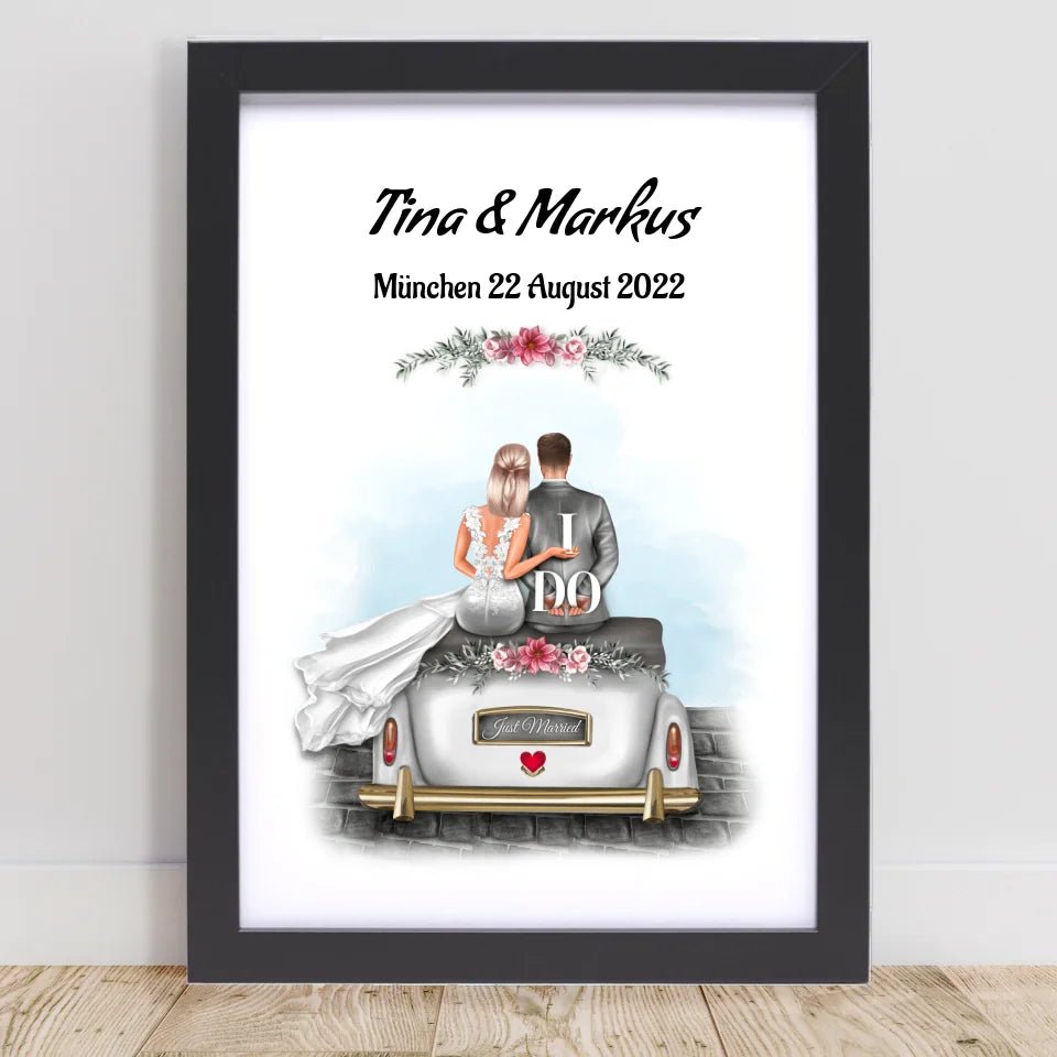 Hochzeitspaar im Auto Poster Geschenk personalisiert - Cantty