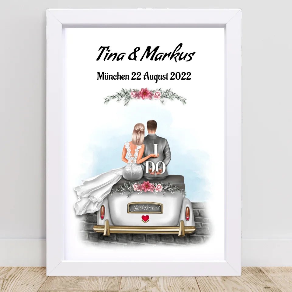 Hochzeitspaar im Auto Poster Geschenk personalisiert - Cantty