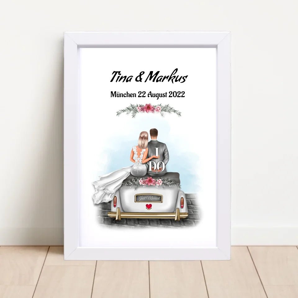 Hochzeitspaar im Auto Poster Geschenk personalisiert - Cantty