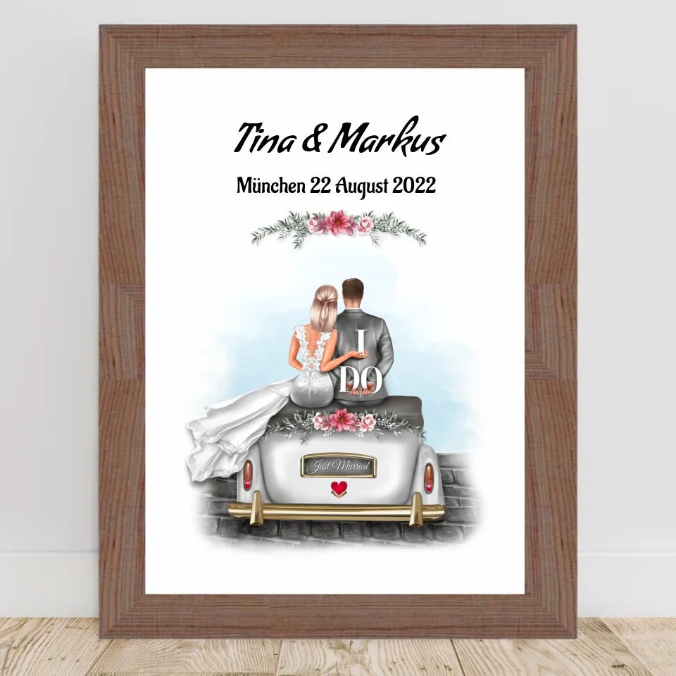 Hochzeitspaar im Auto Poster Geschenk personalisiert - Cantty