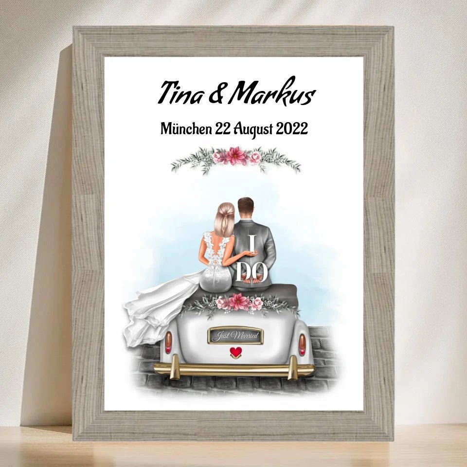 Hochzeitspaar im Auto Poster Geschenk personalisiert - Cantty
