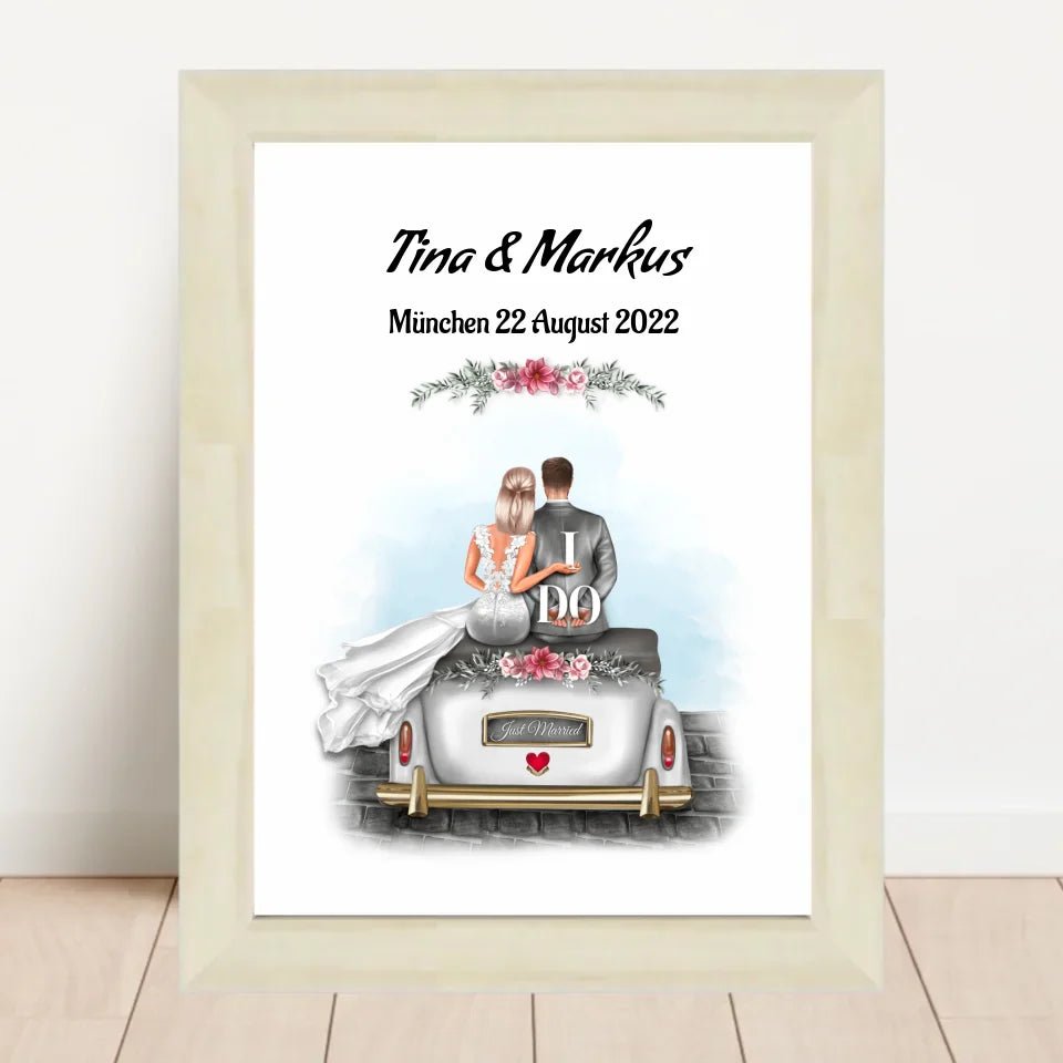 Hochzeitspaar im Auto Poster Geschenk personalisiert - Cantty